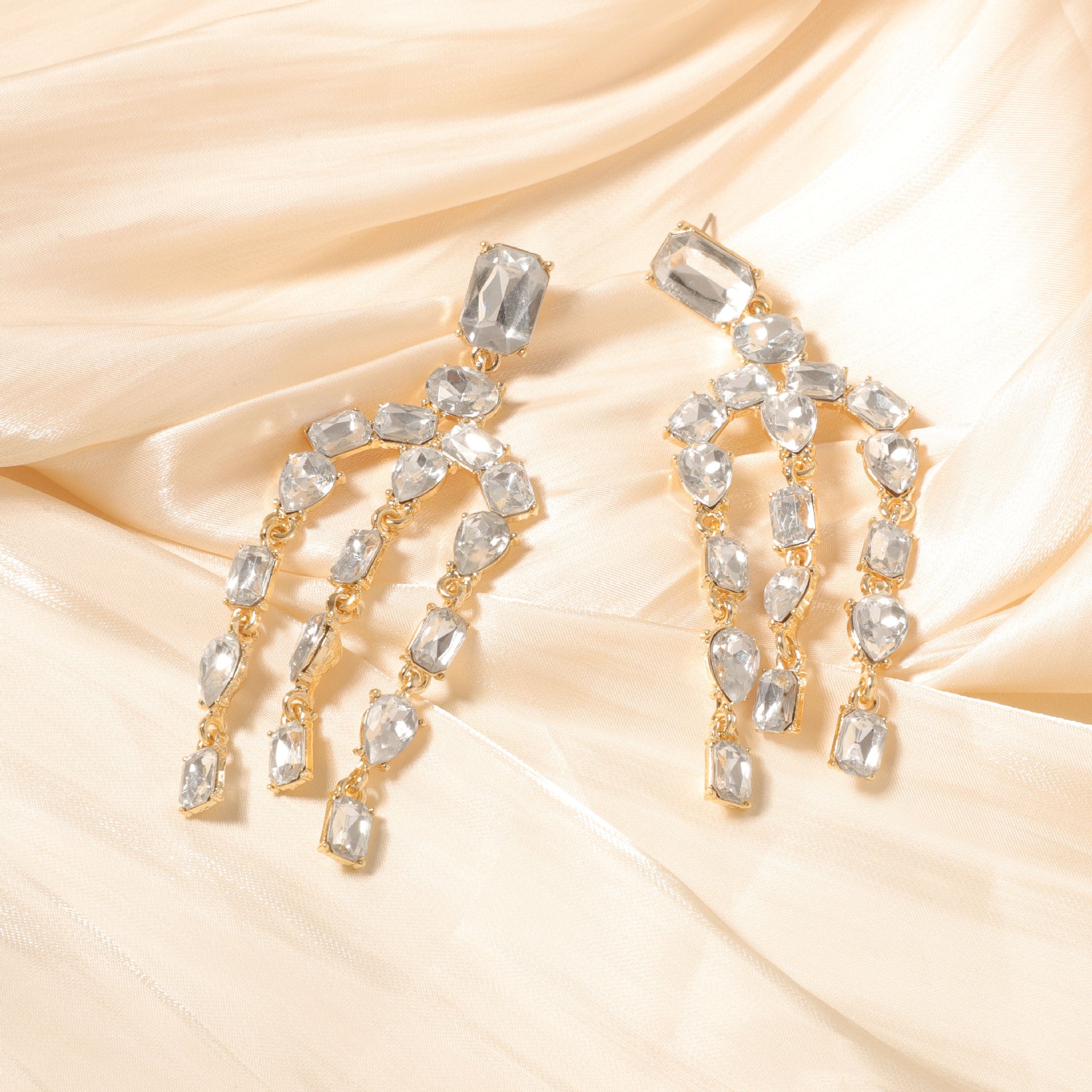 Exquisite Heavy-duty Full-drop Diamond Teardrop Fringe Earrings