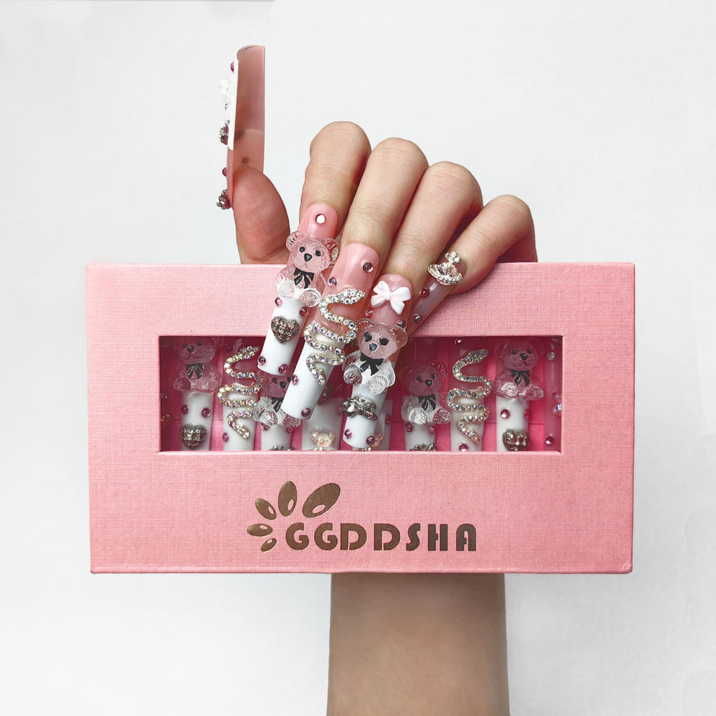 GGddsha 2024 New PMMA Acrylic Press On Nails StunningBling Nails, Rhinestone Fake Nails, Glitter Rhinestone NailsGradient  Fake NailsEnchanted Duo