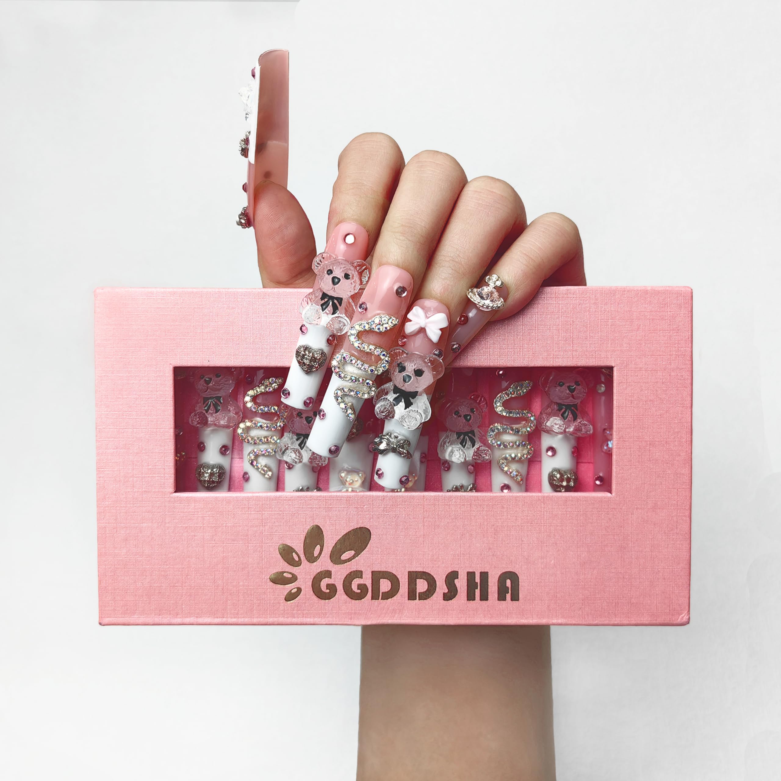 GGddsha 2024 New PMMA Acrylic Press On Nails StunningBling Nails, Rhinestone Fake Nails, Glitter Rhinestone NailsGradient  Fake NailsEnchanted Duo