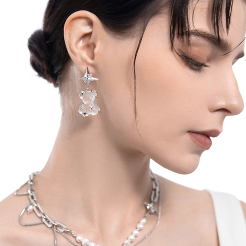 Cute Bear Star Earrings For Women, Niche Sweet And Cool