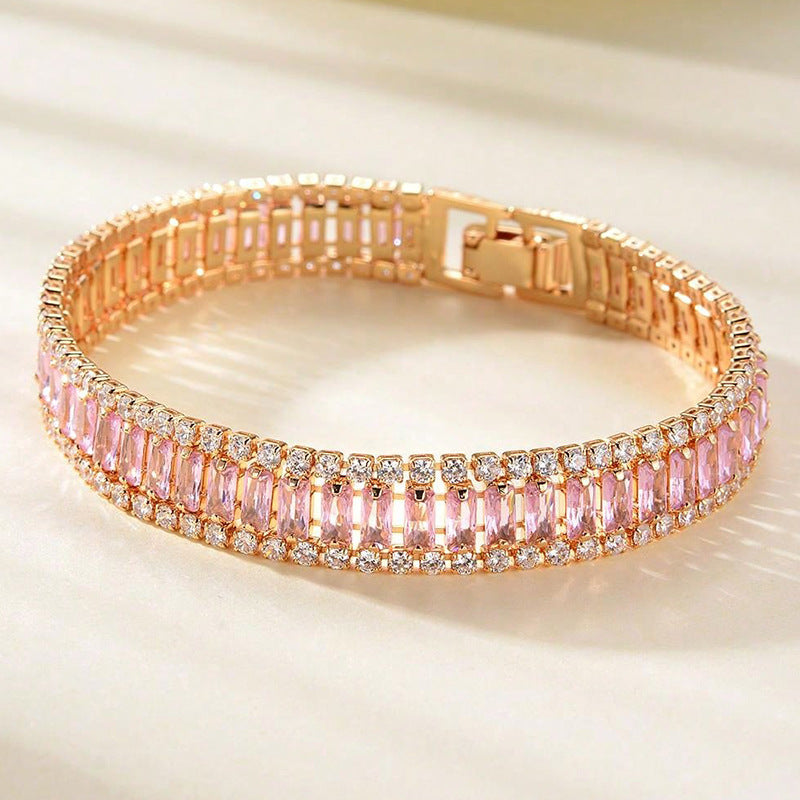 Men's And Women's Fashion Full Diamond Zirconia Double-row Tennis Chain Bracelet