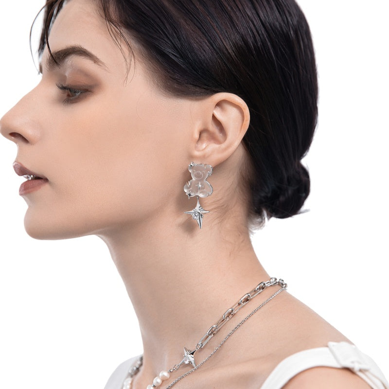 Cute Bear Star Earrings For Women, Niche Sweet And Cool