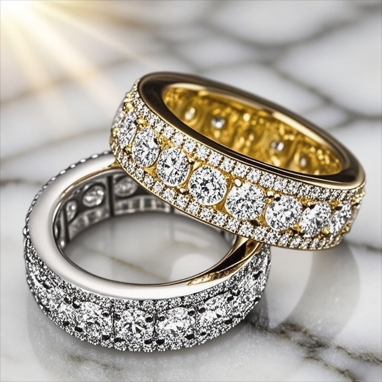 European And American-style Hip-hop Micro-paved Three-row Faux Spinning Ring