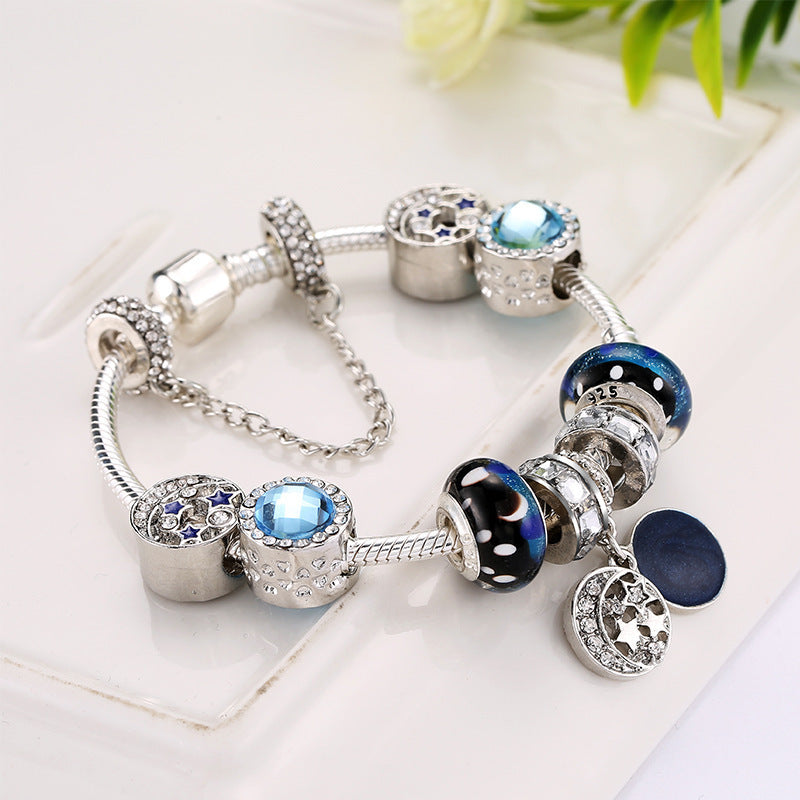 Women's Casual Blue Starry Sky Pendant Beaded Bracelet