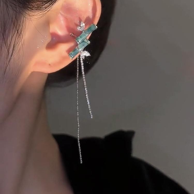 Female Versatile Double-layer Bamboo Tassel Ear Bone Clip