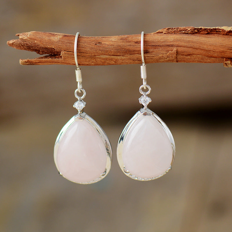 Minimalist Waterdrop Lapis Lazuli And Rose Quartz Pendant Earrings