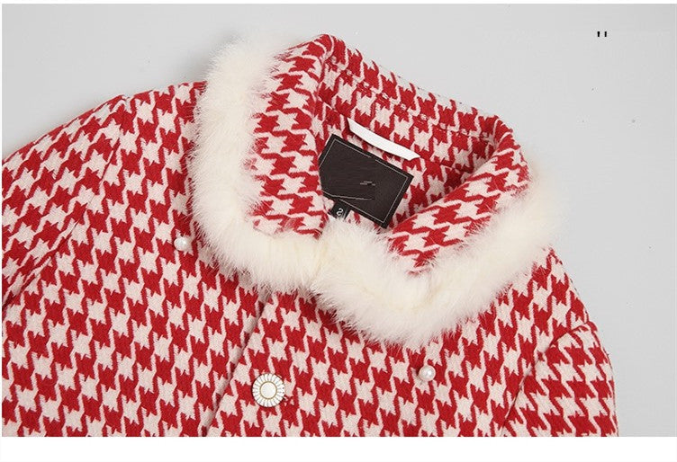 Waisted Thousand Bird Plaid Cloth Coat Wool Coat