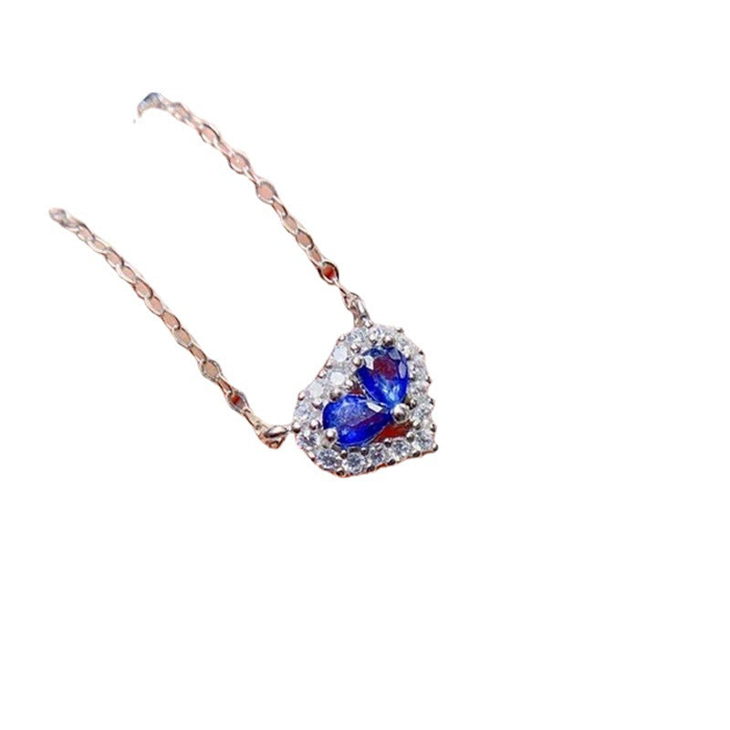 Natural Sapphire Pendant Heart Necklace