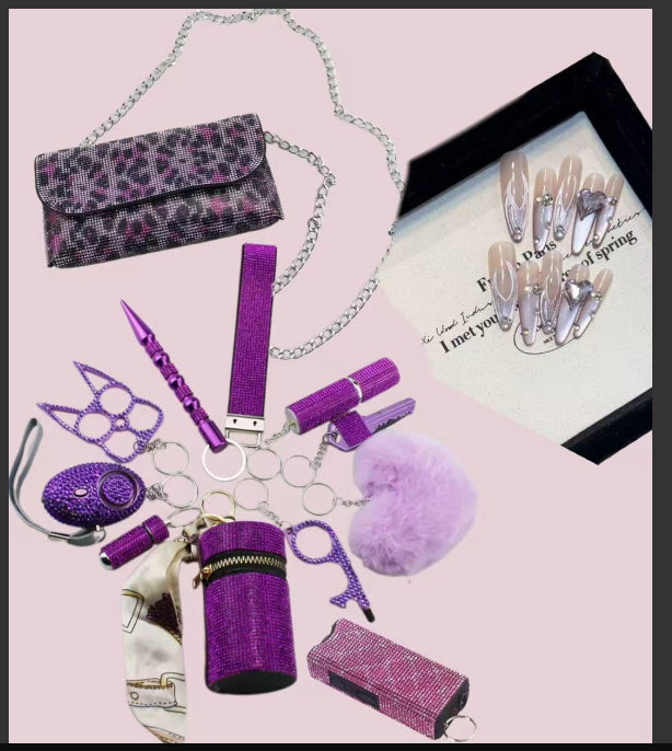 2025 New Arrival Shouder Bag Lady Defense Keychain Set-Free Fake Nails