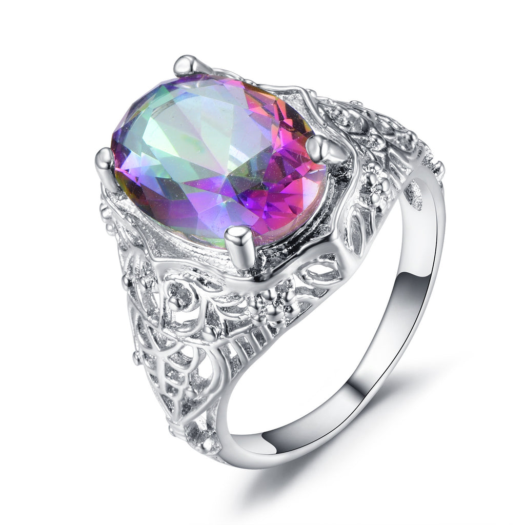 Retro Colorful Round Zircon Ring For Women