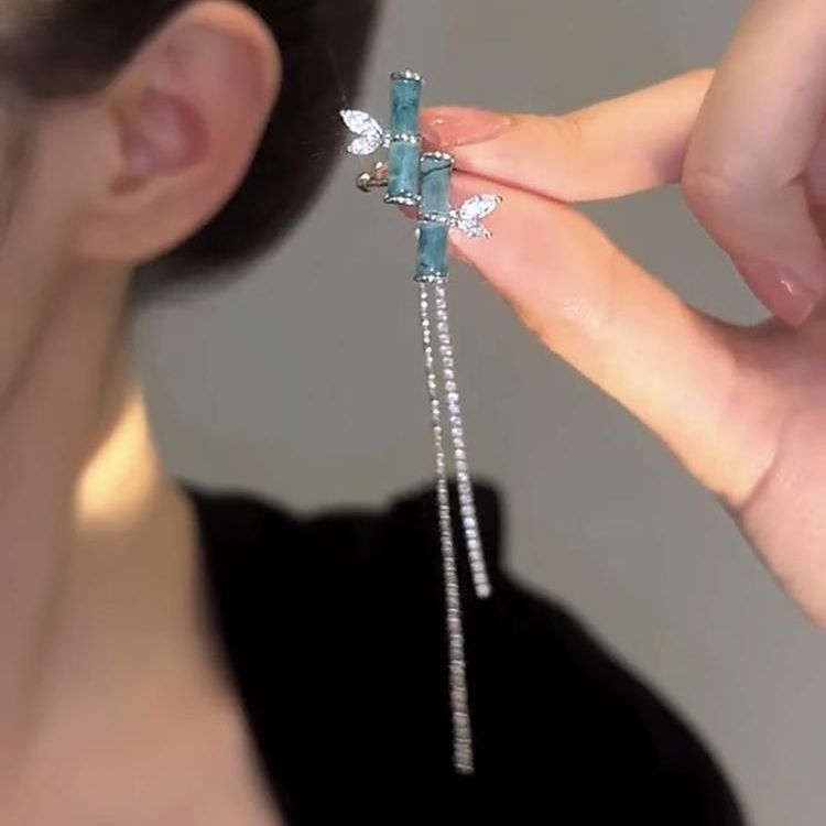 Female Versatile Double-layer Bamboo Tassel Ear Bone Clip