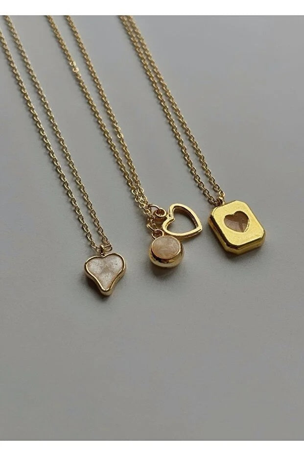 3 Piece Heart Charm Necklace Set For Women Elegant Layered Jewelry